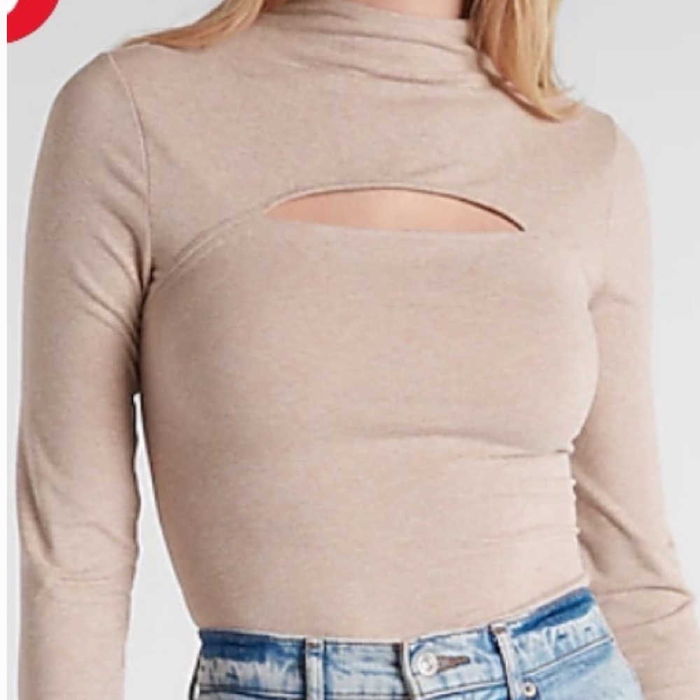 Express Body Contour Long Sleeve Turtle Neck with Keyhole Front NEW